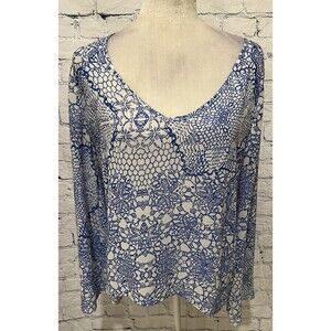 Ambiance Apparel Blue blouse top shirt ~ semi-sheer  hi-low slit in back Small